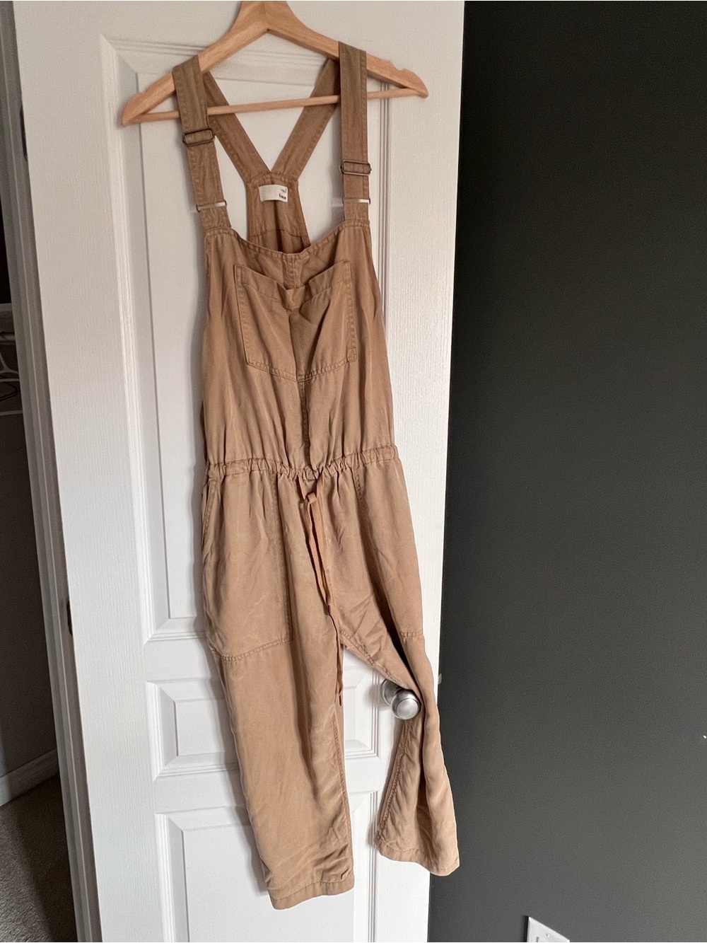 Wilfred tan overalls with bib straps